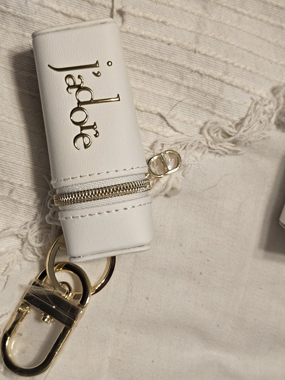 Dior J'adore Cream Lipstick Case Key Holder with Gold Hardware